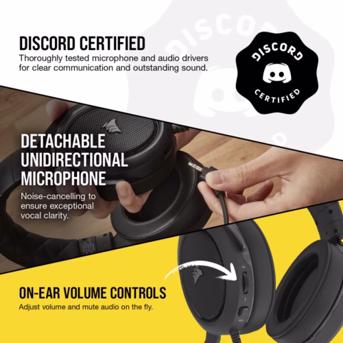 Corsair HS50 PRO Stereo Gaming Headset – Carbon | Crystal Audio, Detachable Mic - Image 4