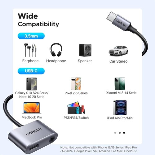 UGREEN 60164 USB-C to Aux 3.5mm Audio Adapter with PD | Earphone Converter with DAC - Image 3