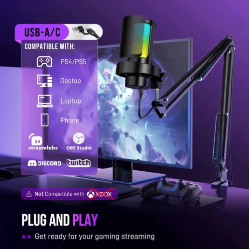 FIFINE AmpliGame A8 Gaming Microphone – RGB USB Mic for Streaming, Podcasting & Gaming - Image 4