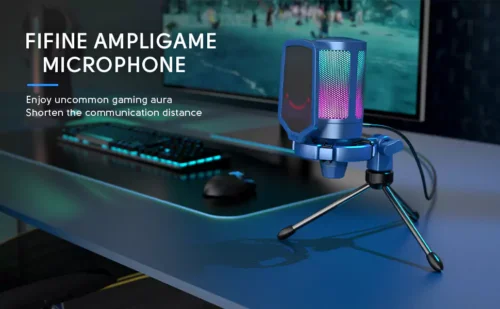 FIFINE AmpliGame A6V USB Microphone | RGB Gaming Mic with Mute & Volume Control - Image 4