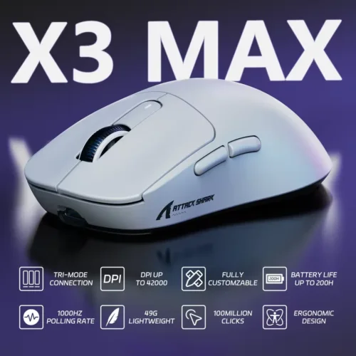 Attack Shark X3MAX PAW3950 Wireless Gaming Mouse – Black/White - Image 2