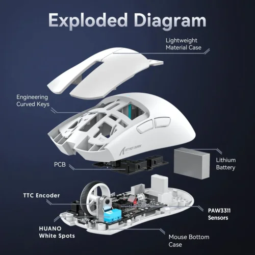 Attack Shark X11 Wireless Gaming Mouse with Charging Dock – Black/White - Image 3