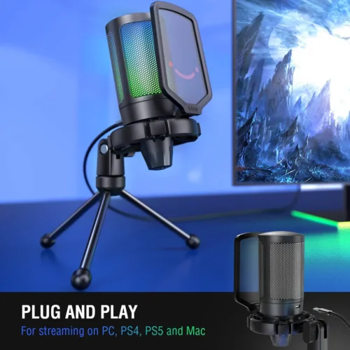 FIFINE AmpliGame A6V USB Microphone | RGB Gaming Mic with Mute & Volume Control - Image 2