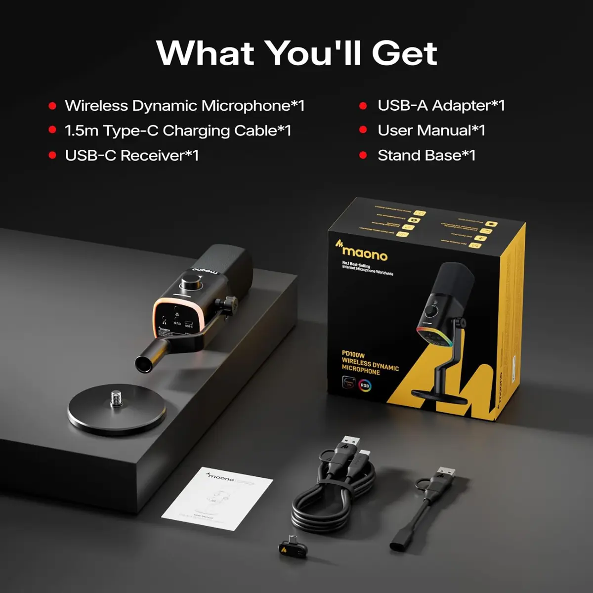 PD100W Wireless and USB Dynamic Microphone - Image 4