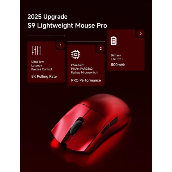 EWEADN S9 Ultra+ Red Wireless Gaming Mouse — view 2